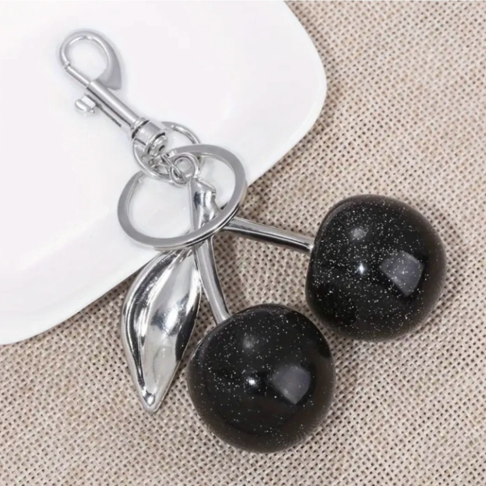 NWT/NIP Black and Silver Cherry Keychain / Bag Charm
